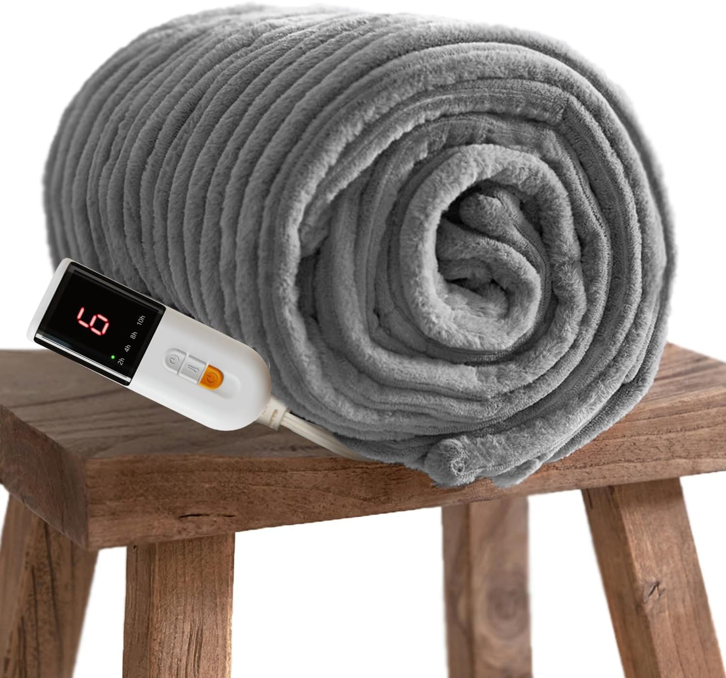 Heated Blanket Electric Throw - Ribbed Faux Fur Electric Blanket, 130X160Cm Heating Blanket with 10 Time Settings & 6 Heat Settings,Overheat Protection Machine Washable(Gray)